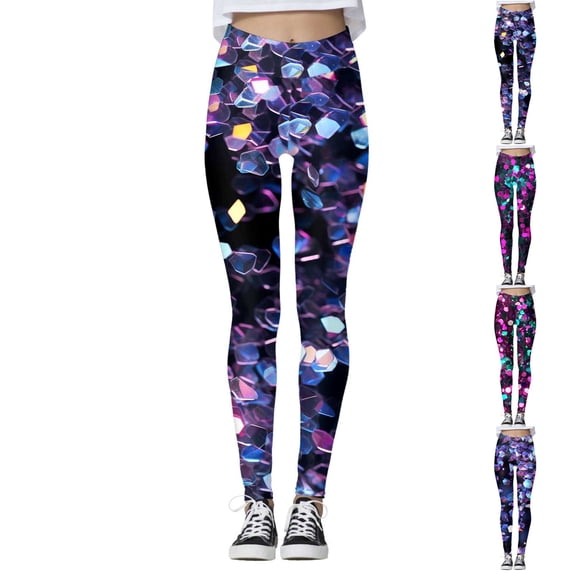 KDFJPTH Women's Colorful Geometric Print Leggings High Waist Stretchy Yoga Pants Casual Workout Tights Light Purple XXL