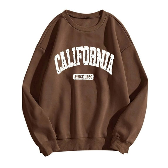 KDFJPTH Women's Fashionable Letter Printed Round Neck Long Sleeved Casual Sports Sweatshirt (2) Fall Hoodies Women