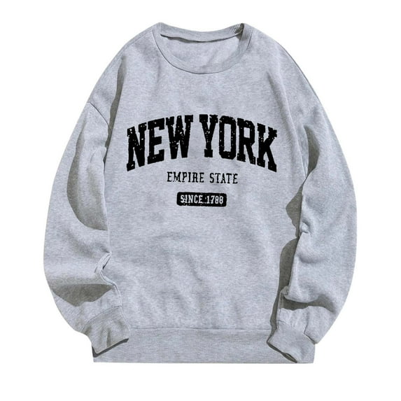 KDFJPTH Women's Fashionable Letter Printed Round Neck Long Sleeved Casual Sports Sweatshirt (3) Crop Top Sweatshirt for Women