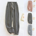 thumbnail image 1 of KDFJPTH Women's Gingham Jogger Pants Elastic Waist Casual Loungewear Trousers with Drawstring Black M, 1 of 4