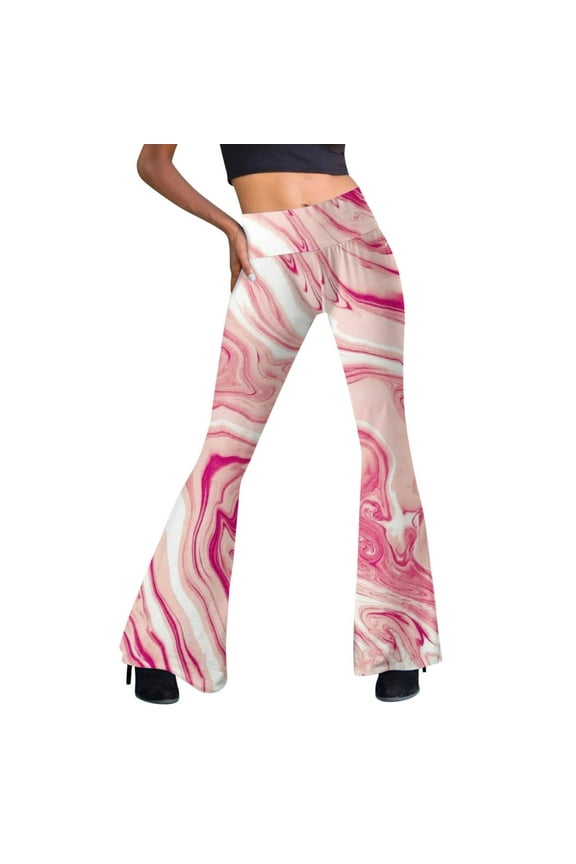 Women's Marble Print Elastic Waist Flare Leg Workout Pants