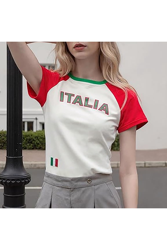 Women's Shirts Summer Tops Slim Fit Letter Print Casual Short Sleeve Soft Basic With Typography Design Vacation Tees White S