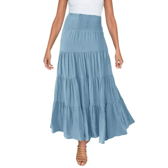 KDFJPTH Women's Skirts Summer Elastic High Waist Boho Maxi Casual Drawstring A Line Long Skirt