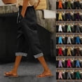 thumbnail image 1 of KDFJPTH Women's Striped Capri Pants Elastic Drawstring Waist Casual Everyday Trousers with Rolled Hem Light Blue XXXL, 1 of 7