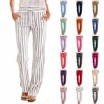 thumbnail image 1 of KDFJPTH Women's Striped Linen Blend Pants Elastic Drawstring Waist Casual Summer Trousers with Pockets Hot Pink2 XL, 1 of 4