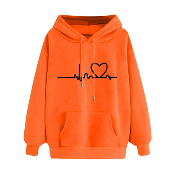 KDFJPTH Women's Sweatshirt Long Hoodies Pullover Casual Print Orange S