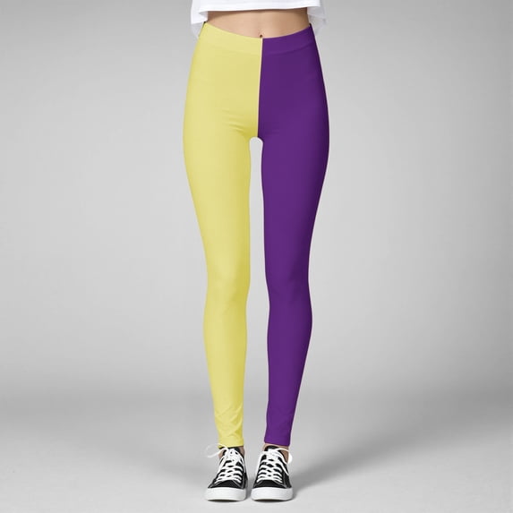 KDFJPTH Women's Two-Tone Color Block Leggings High Waist Lifting Yoga Pants Casual Workout Tights Dark Purple L