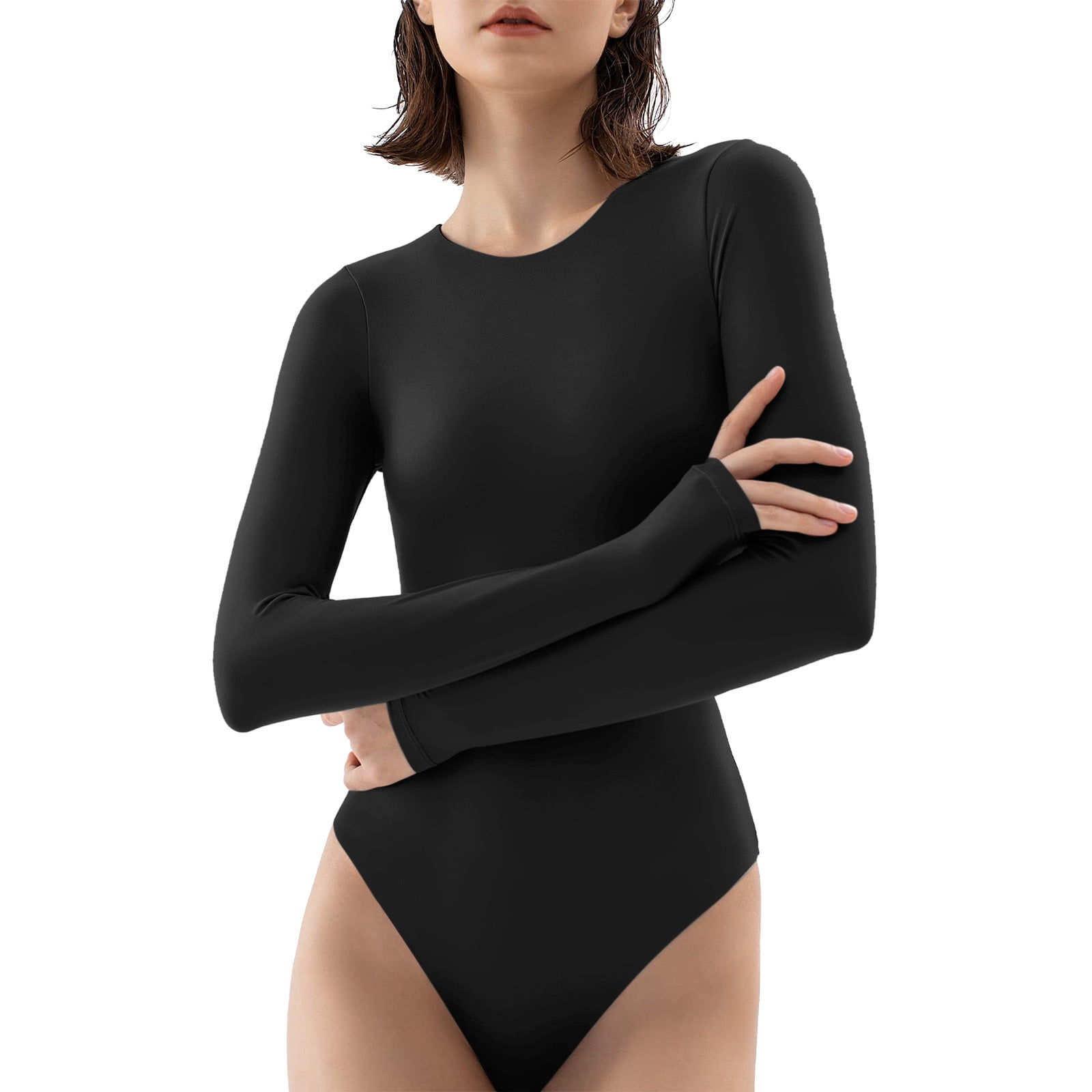 lautashi body suit ブラック KDFJPTH Womens Crew Neck Long Sleeve Bodysuit Comfortable Against