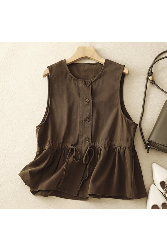 Womens Graphic T Shirts Cotton Vest Jacket New Loose Fitting Age Reducing Round Neck Ruffled Edge Design Sense Tshirts Top