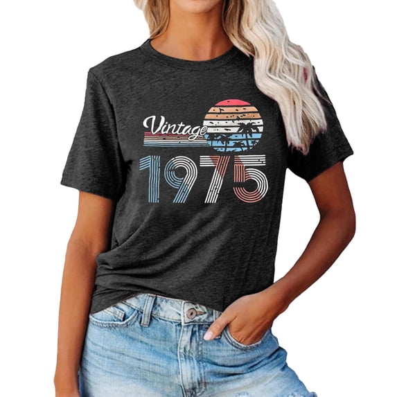 KDFJPTH Womens Graphic T Shirts Vintage 1975 50Th Birthday Printed Tshirts Top
