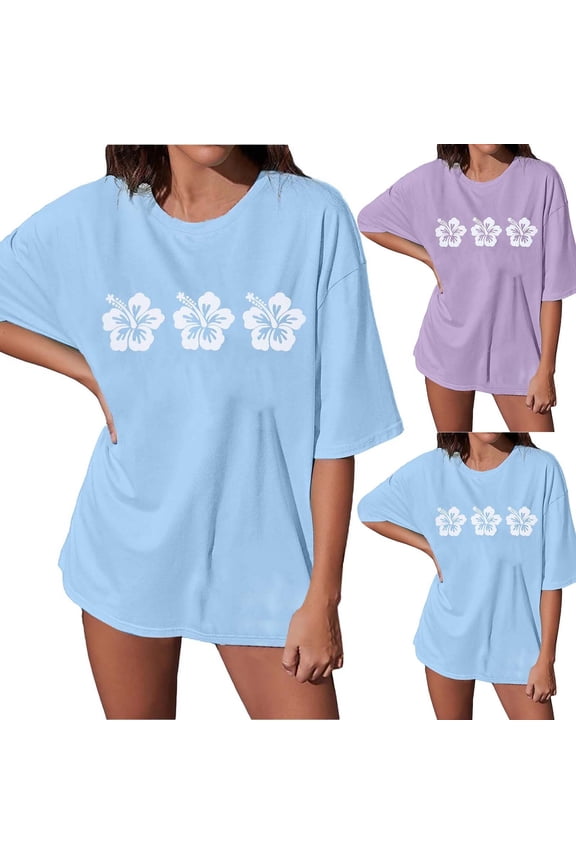 Womens Graphic T Shirts Flower Shirt Flower Hawaii Vacation Shirt Summer Holiday Tee Oversized Tshirts Top