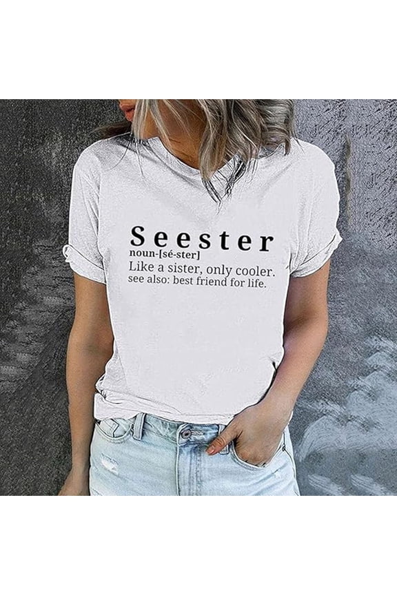 Womens Graphic T Shirts Seester Short Sleeved Pullover Round Neck Tshirts Top