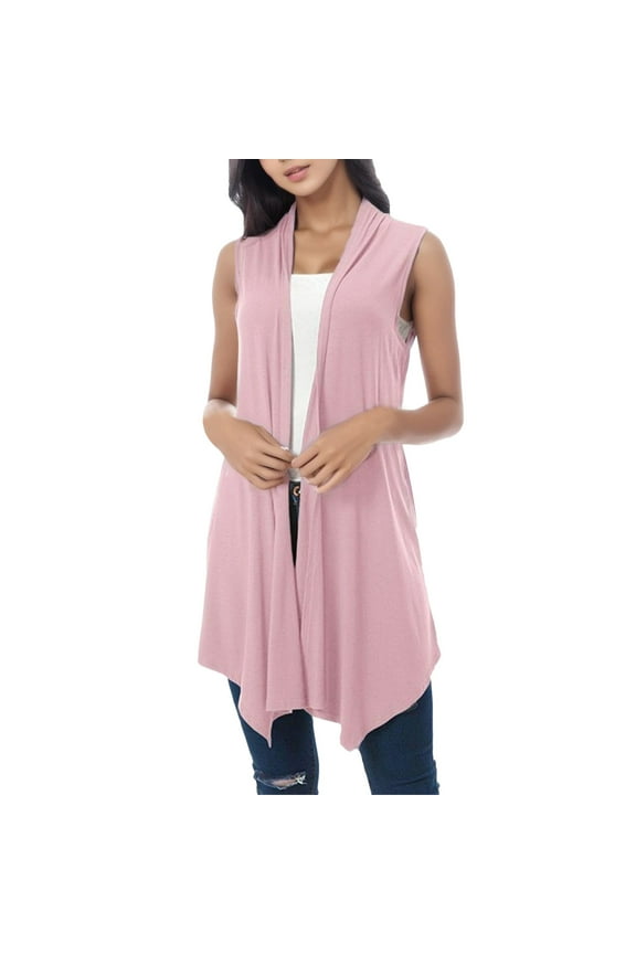 Womens Jackets Casual Front Draped Cardigan Blouse Vest Hem Asymmetric Open Sleeveless Sweaters Coat