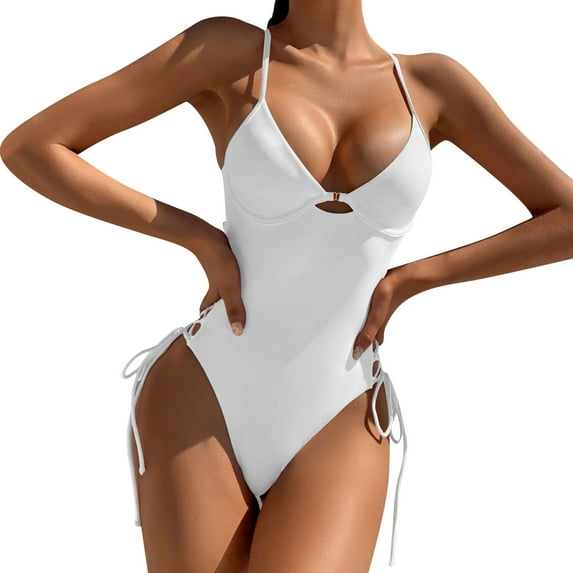 KDFJPTH Womens One Piece Bathing Suit White Tummy Control S