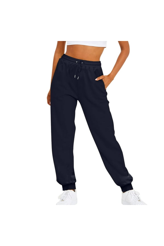 Womens Pants Petite Ladies Solid Color Drawstring Elastic Waist Loose Foot Sweatpants Trousers