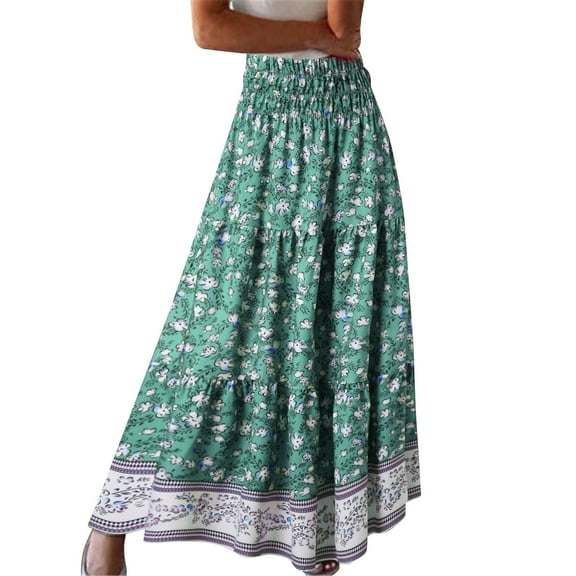 KDFJPTH Womens Skirts Tummy Control Fashion Plus Size Summer Boho Long Floral Printing Skirt