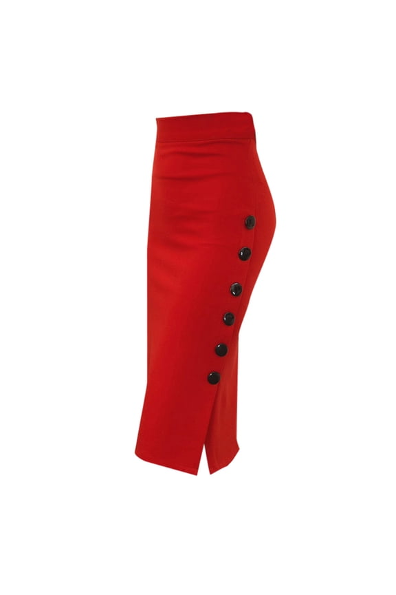 Womens Skirts Tummy Control Pencil Button High Ladies Multiple Office Split Size Waisted Skirt