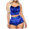 thumbnail image 1 of KDFJPTH Womens Sleeveless Velvet 2 Camisole + Crop Pieces Top Outfit Romper Shorts Women Suits Sets Womens Warm Pajamas, 1 of 8