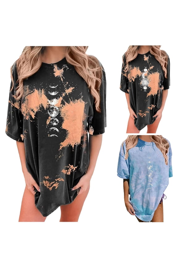 Womens Summer Tops Casual T Shirts Graphic Oversized Vintage Moon Loose Plus Size Fashion Vacation Clothes Black XXL
