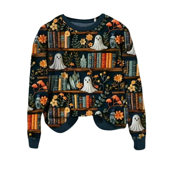 KDFJPTH Womens Sweatshirts Trendy Reading Book Knitted Sweater Cute Shirt Autumn Crew Neck Pullover Top