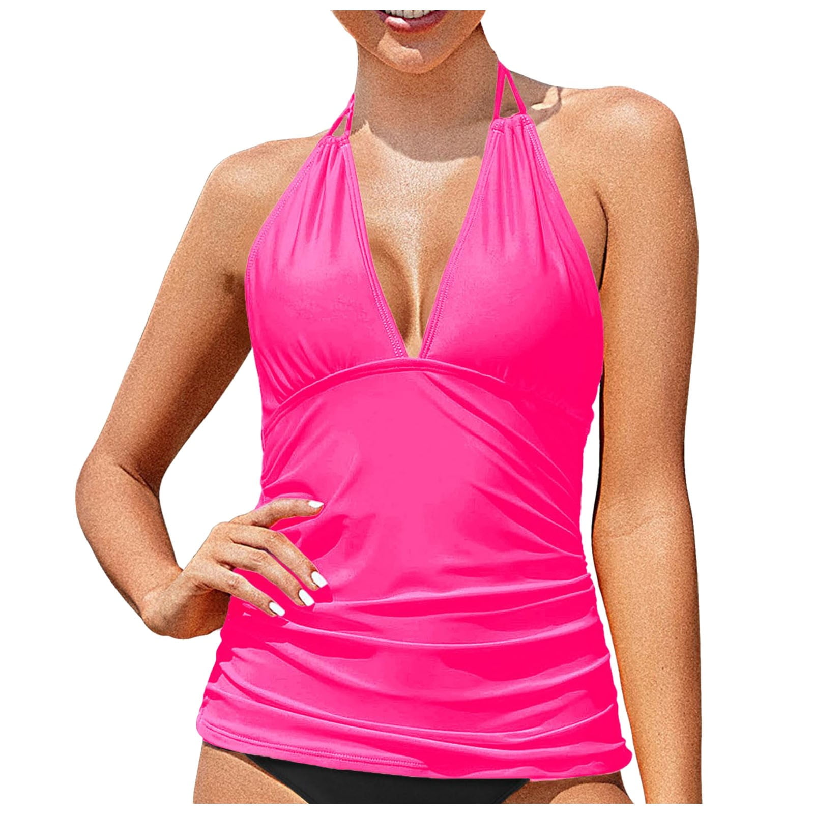 KDFJPTH Womens Swimsuits Tummy Control Tankini Top No Bottom V Neck