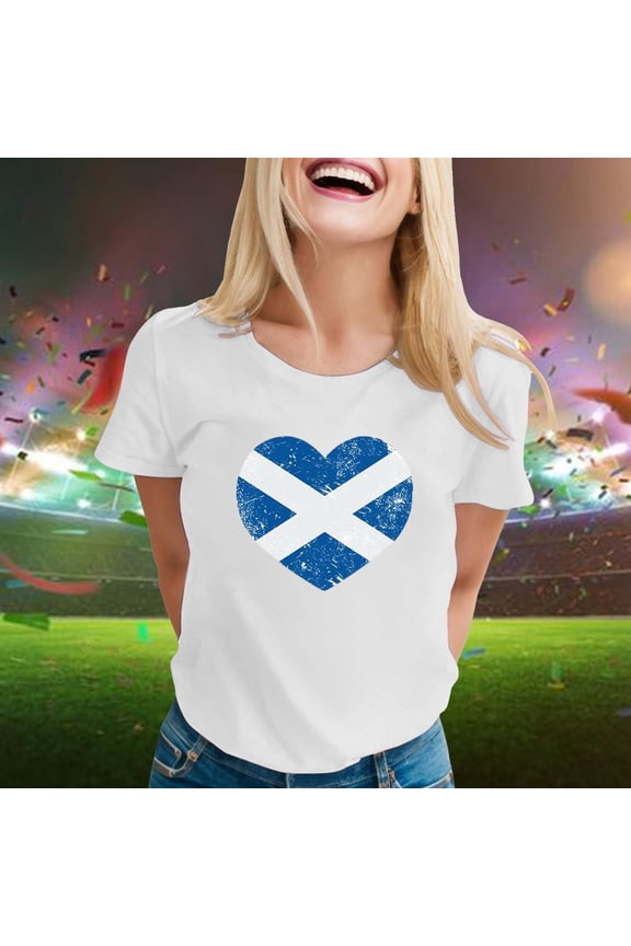 Womens T Shirts Casual Scottish Flag Print Short Sleeve Crew Neck Tee Scotland Patriotic Apparel Tshirts Top
