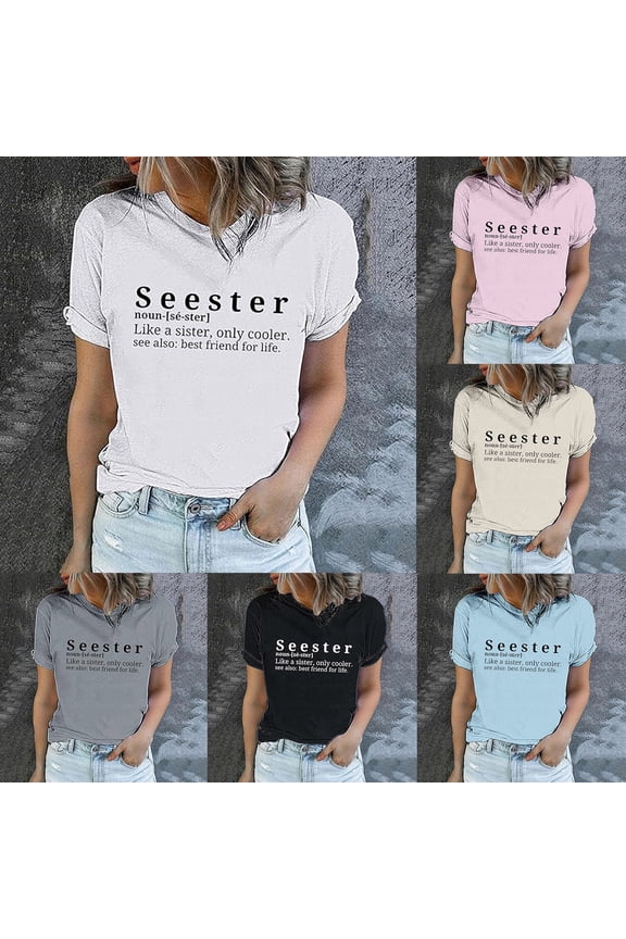 Womens T Shirts Casual Seester Short Sleeved Pullover Round Neck Tshirts Top