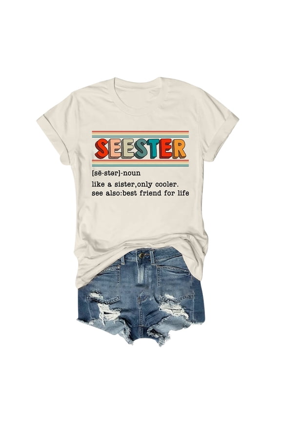 Womens T Shirts Casual Seester Short Sleeved Pullover Round Neck Tshirts Top