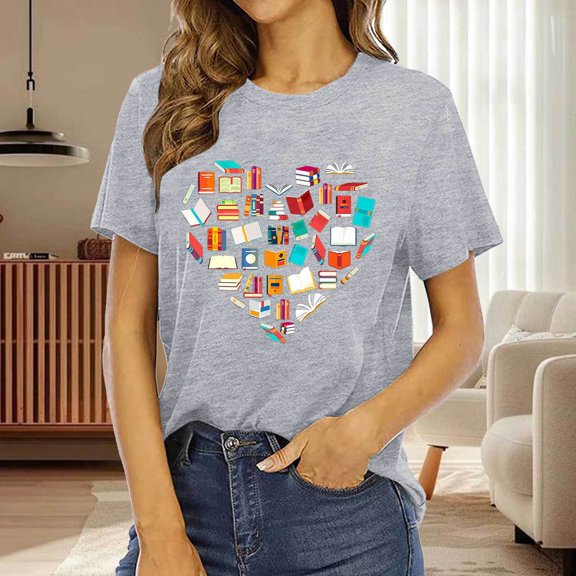 KDFJPTH Womens T Shirts Graphic Book Shirts Reading Teacher Shirt Book Lovers Rainbow Shirt Short Sleeve Tshirts Tops