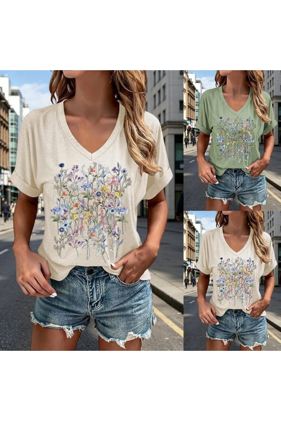 Womens T Shirts Graphic Short Sleeve Crew Neck Loose Fit Giraffe Print Tshirts