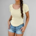 thumbnail image 1 of KDFJPTH Womens T Shirts Graphic Short Sleeve Scoop Neck Ribbed Slim Fit Basic Tshirts Tops, 1 of 4