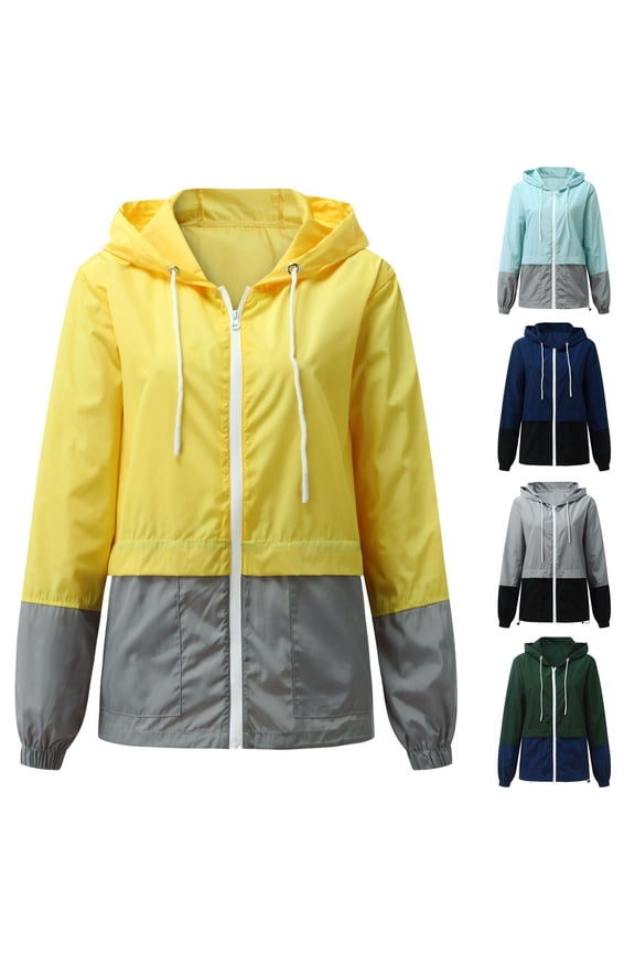 Womens T Shirts Graphic Solid Splice Long Sleeve Pocket Outerwear Loose Waterproof Windbreaker Tshirts Tops