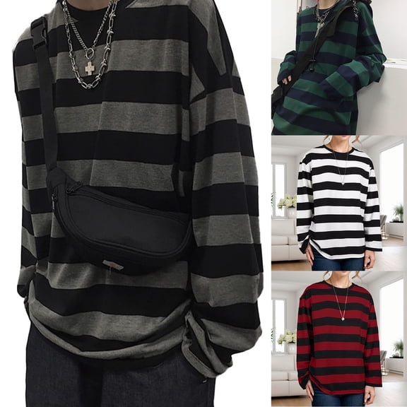 KDFJPTH Womens T Shirts Graphic Striped Long Sleeved Bottoming Shirt Wear Korean Loose Large In The Spring Autumn. Tshirts Top