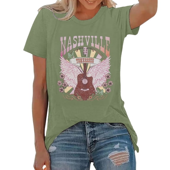 KDFJPTH Womens T Shirts Loose Fit Country Music Shirt Vintage Tennessee Graphic Rodeo Western Short Sleeve Tee Tshirts Top