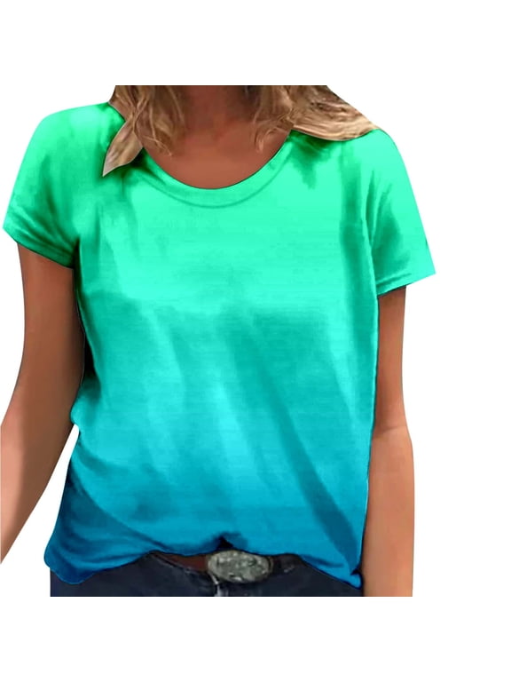 Womens T Shirts Short Sleeve T Shirt Gradient Print Green S
