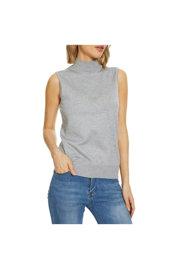 Womens Tops Women Sleeveless Neck For Women Sweater Knit Turtleneck Soft Basic Vest Tank Lightweight