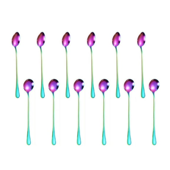 KDFWDM 12 Pack Colorful Plated Latte Spoon, Stainless Steel Ice Cream Spoon, Long Handle Spoons, Iced Tea, Cocktail Stirring,Tea, Coffee, Milkshake Dessert Spoons