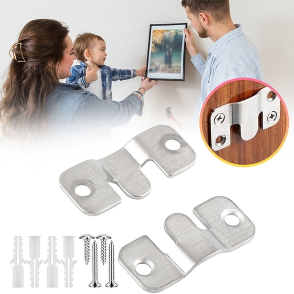 KDFWDM 2 PCS Heavy Duty Interlocking Hanging Clips with Expansion Tubes & Screws, Stainless Steel Photo Frame Hook System for Large Artwork, Headboard Installation & Furniture Connection