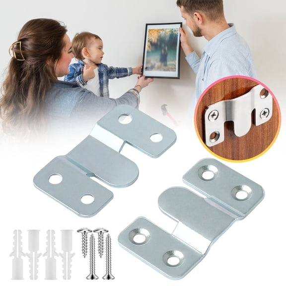 KDFWDM 2 PCS Heavy Duty Interlocking Hanging Clips with Expansion Tubes & Screws, Stainless Steel Photo Frame Hook System for Large Artwork, Headboard Installation & Furniture Connection