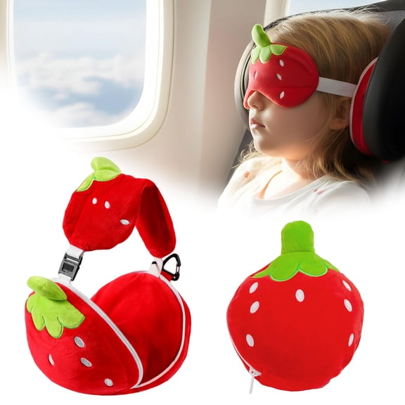 KDFWDM 2-in-1 Travel Pillow & Blackout Eye Mask Set with Soft Plush Material and Foldable Design, Cute Animal Pattern Lightweight Pillow for Airplane, Car Rides and Nap Time Comfort