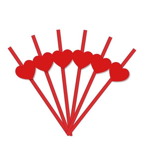 KDFWDM 24pcs Valentine's Day Red Heart Disposable Straw Party Decoration