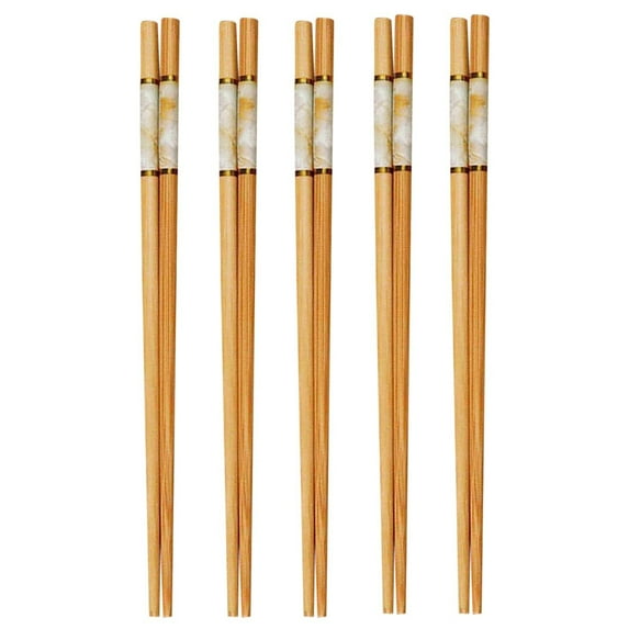 KDFWDM 5 Pairs Bamboo Chopsticks Reusable Japanese Style Chopstick Sets, Classic Natural Bamboo Chop Sticks Dishwasher Safe