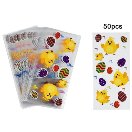 KDFWDM 50-Piece Easter Gift Bags Assortment - 4 Style Party Favor Bags with Drawstring Ties for Cookies, Candy and Small Toys, Perfect for Classroom Exchanges and Egg Hunts