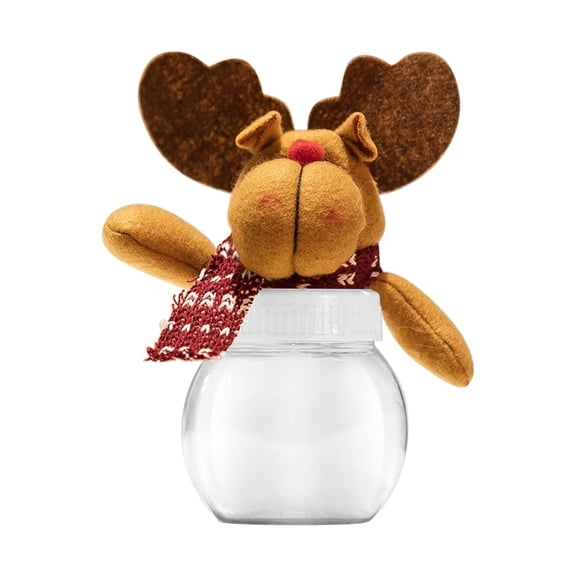 KDFWDM Christmas Themed Candy Jar with Santa Snowman and Reindeer Design, Plastic Novelty Cookie Storage Container with Plush Doll Lid for Xmas Treats and Sugar Organization