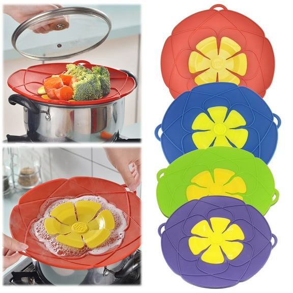 KDFWDM Spill Stopper Lid Cover And Spill Stopper, Silicone Spill Stopper Pot Pan Lid Multi-Function Kitchen Tool, Boil Over Safeguard