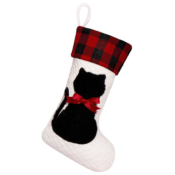 KDFWDM Unique Pet Christmas Stocking for Dog and Cat Silhouette Pattern with Red Ribbon Bow, White Xmas Candy Stocking for Tree Ornament, Festive Holiday Decor for Pet Lovers