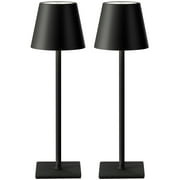 KDG 2-Pack Portable LED Table Lamp, 14.2 In, Battery Powered, Dimmable, Modern Metal Shade，3 Color stepless dimming up, 5000mAh battery operate