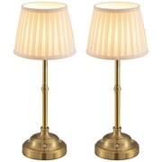 KDG Cordless LED Table Lamp Set of 2, Portables Fabric Shade Desk Lamps, 5000mAh Rechargeable Battery Powered Lighting, Dimmable Light for Dining Room, Bedroom,  Balcony (Bronze)