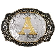 KDG Cowboy Rodeo Gold Belt Buckle Unisex Alloy Initial Letter A to Z