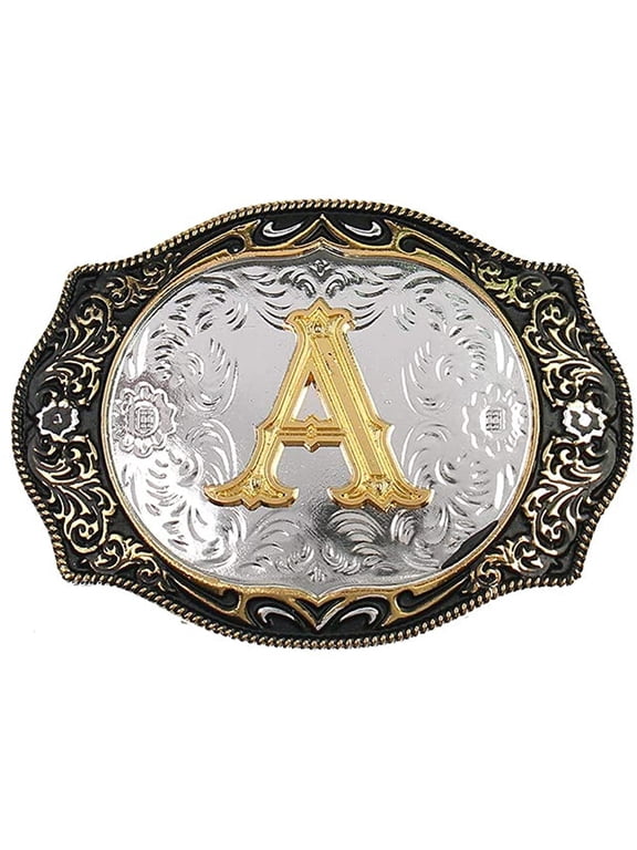 Cowboy Rodeo Gold Belt Buckle Unisex Alloy Initial Letter A to Z